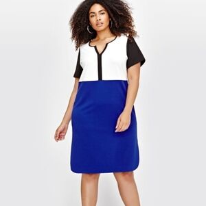 Michel Studio Colorblock Blue and White Midi Dress Size 18 NWT